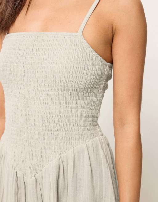 PixieGirl Petite cheesecloth midi dress in natural, 2 of 4