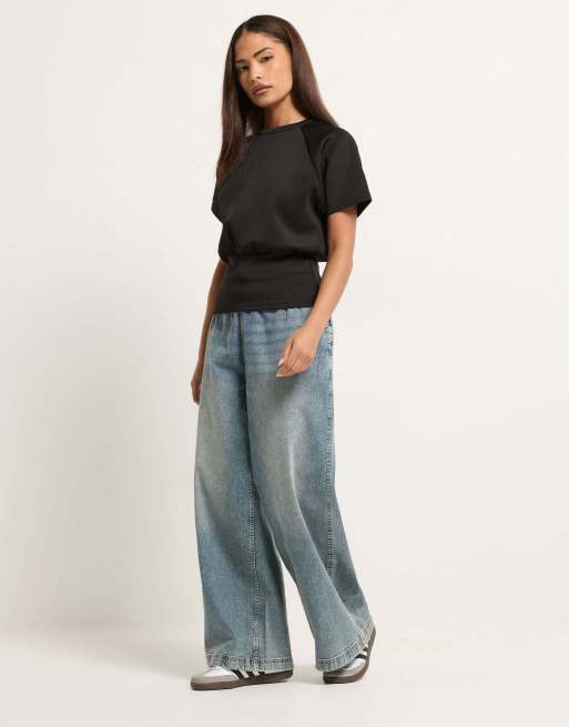 PixieGirl Petite cinched waist top in black, 2 of 4