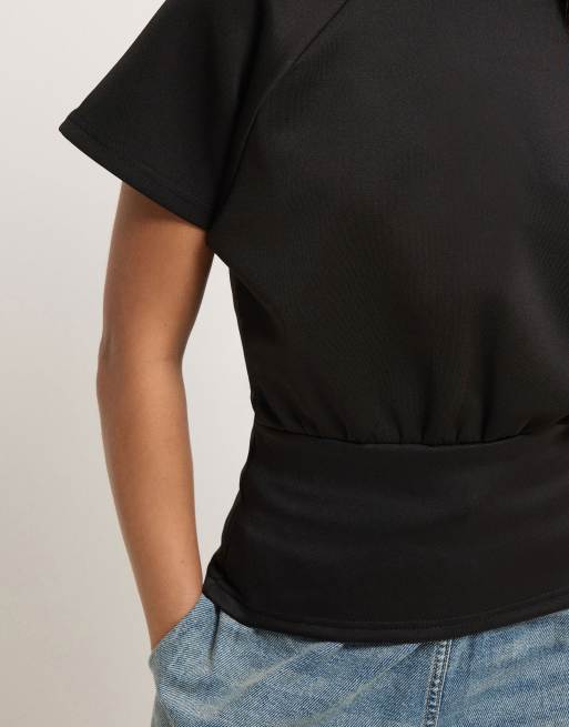 PixieGirl Petite cinched waist top in black, 4 of 4