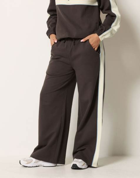 PixieGirl Petite colour block wide leg joggers in brown - view 1