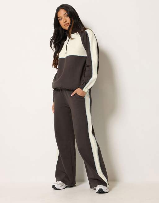 PixieGirl Petite colour block wide leg joggers in brown, 2 of 4