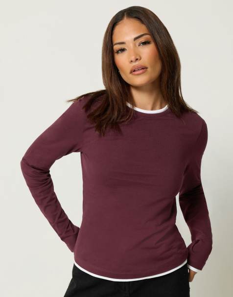 PixieGirl Petite contrast long sleeve t-shirt in red - view 1