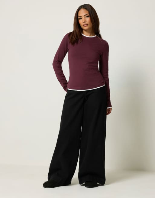 PixieGirl Petite contrast long sleeve t-shirt in red, 2 of 4
