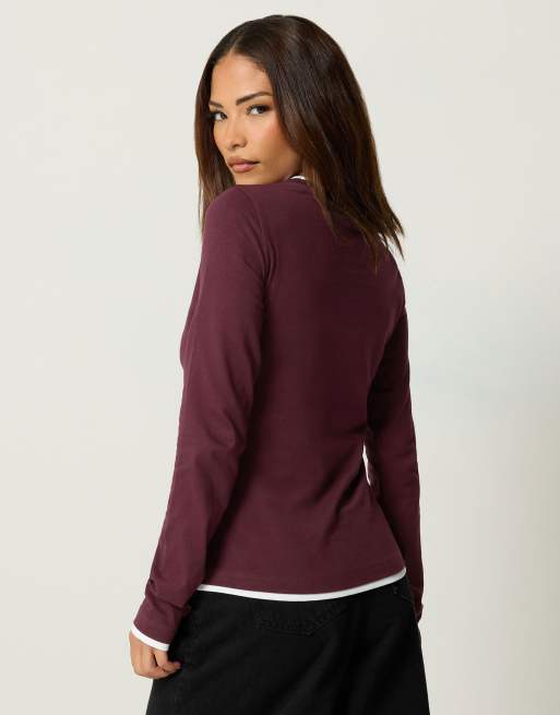 PixieGirl Petite contrast long sleeve t-shirt in red, 3 of 4