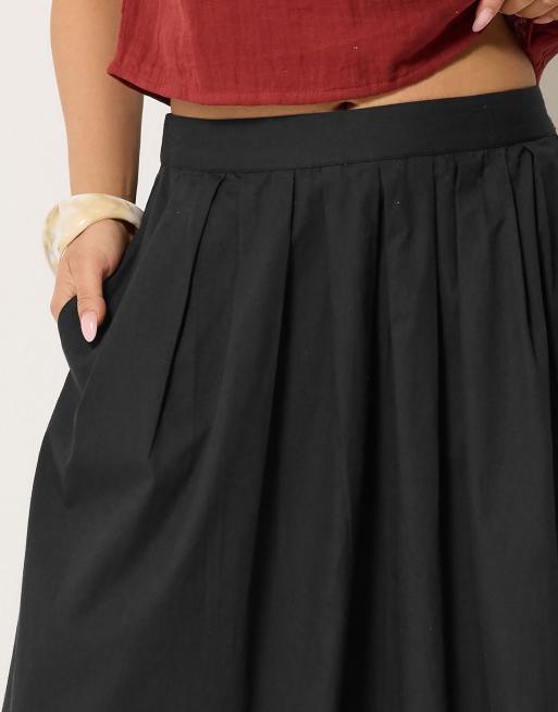 PixieGirl Petite cotton poplin maxi skirt in black, 4 of 4