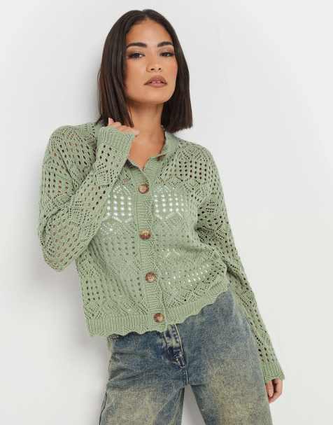 PixieGirl Petite crochet cardigan in green - view 1