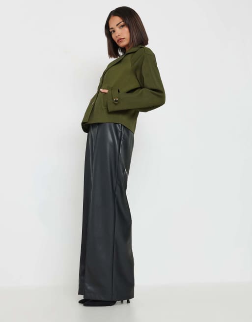 PixieGirl Petite cropped trench coat in green, 3 of 4