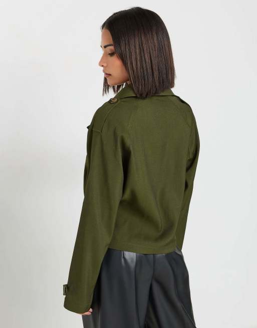 PixieGirl Petite cropped trench coat in green, 4 of 4