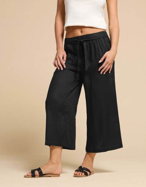 PixieGirl Petite cropped wide leg trousers in black