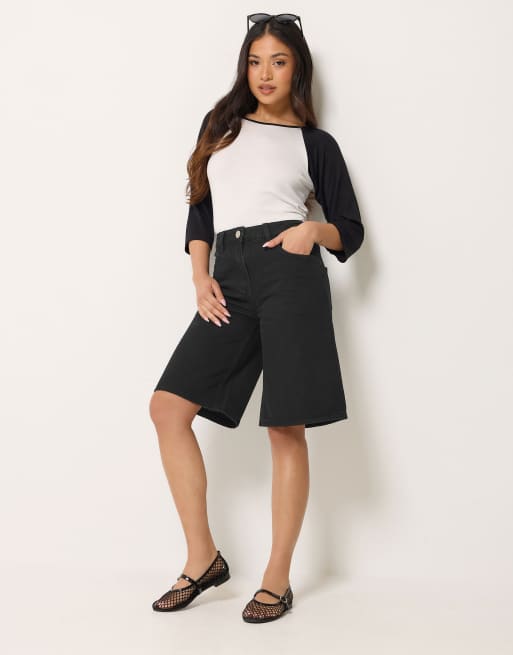 PixieGirl Petite denim jorts in black, 2 of 4