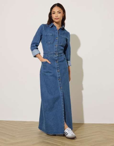 PixieGirl Petite denim maxi dress in blue - view 1