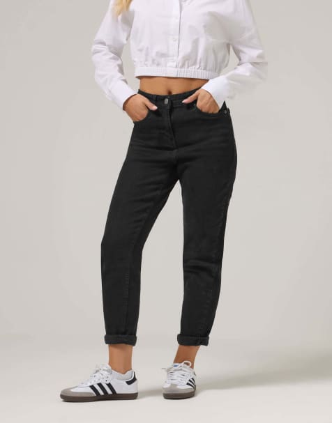 PixieGirl Petite denim mom jeans in black - view 1