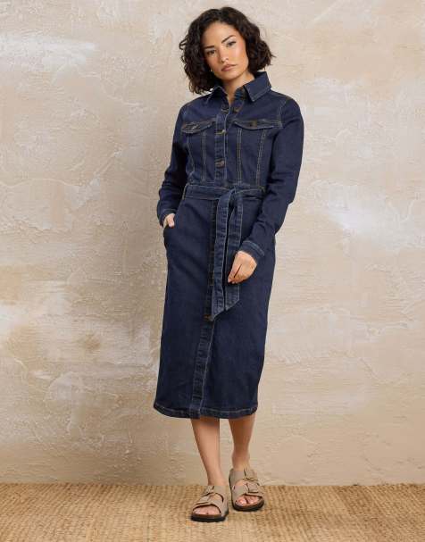 PixieGirl Petite denim tie dress in blue