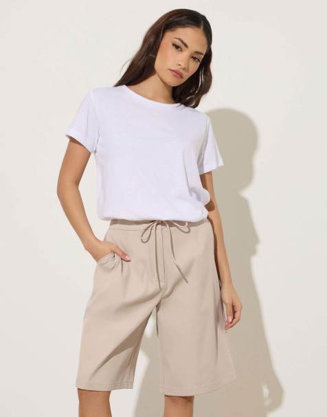 PixieGirl Petite drawstring jorts in natural - view 1