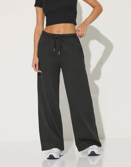PixieGirl Petite drawstring wide leg joggers in black, 2 of 4