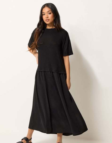 PixieGirl Petite drop waist maxi dress in black