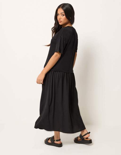 PixieGirl Petite drop waist maxi dress in black, 2 of 4