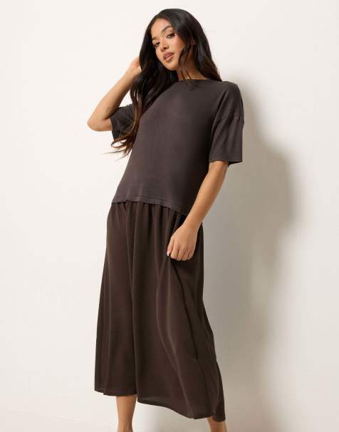PixieGirl Petite drop waist maxi dress in brown - view 1
