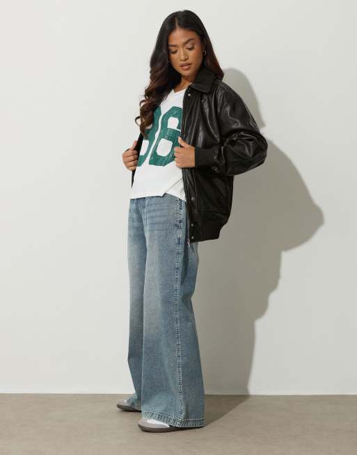PixieGirl Petite faux leather trucker jacket in black, 2 of 4
