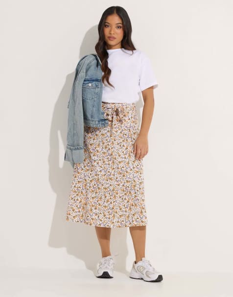 PixieGirl Petite floral belted midi skirt in purple - view 1