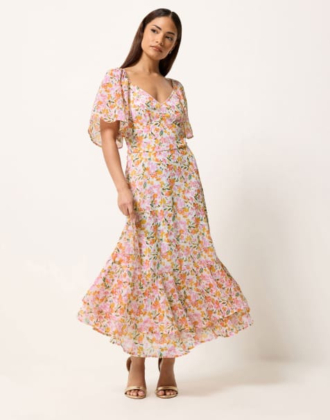 PixieGirl Petite floral chiffon maxi dress in pink - view 1