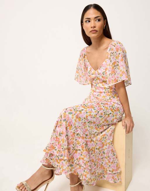 PixieGirl Petite floral chiffon maxi dress in pink, 2 of 4