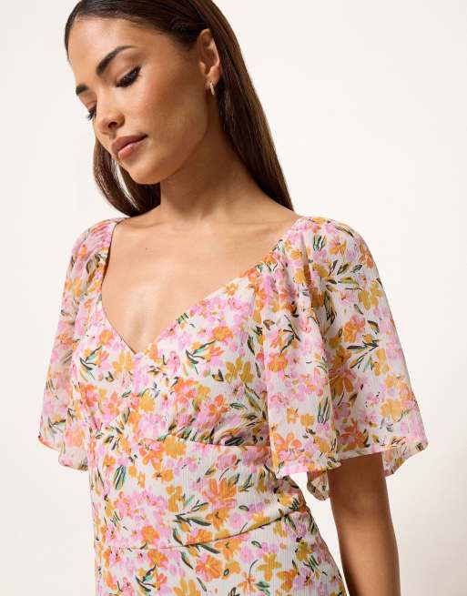 PixieGirl Petite floral chiffon maxi dress in pink, 4 of 4