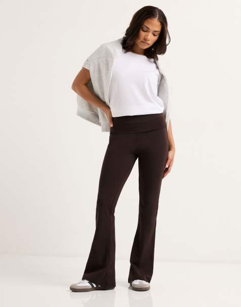 PixieGirl Petite fold over flared leggings in brown - view 1