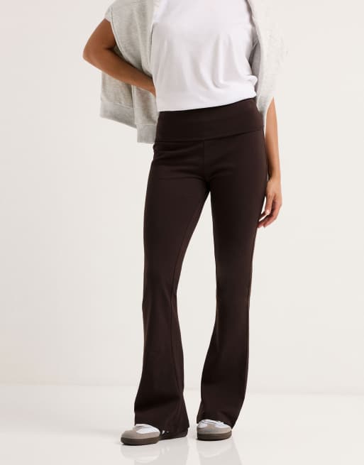 PixieGirl Petite fold over flared leggings in brown, 2 of 4