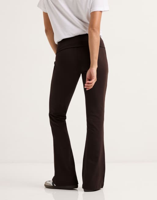 PixieGirl Petite fold over flared leggings in brown, 3 of 4