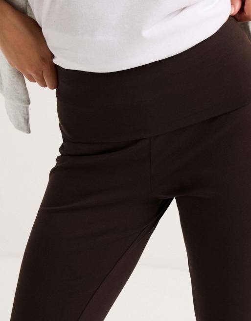 PixieGirl Petite fold over flared leggings in brown, 4 of 4