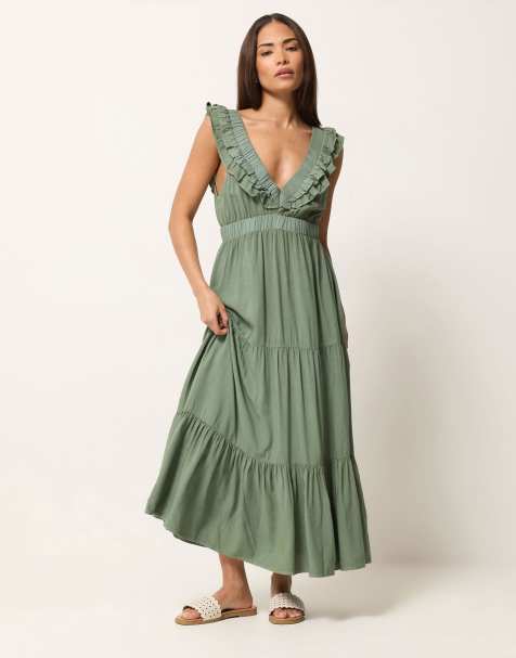 PixieGirl Petite frill maxi dress in green - view 1