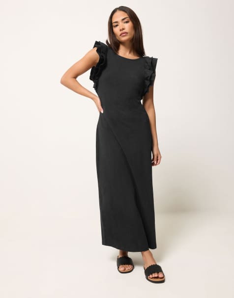 PixieGirl Petite frill sleeve maxi dress in black - view 1