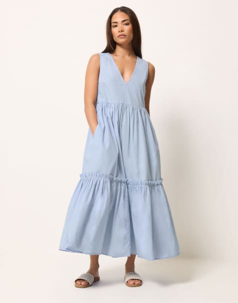 PixieGirl Petite frill tiered maxi dress in blue - view 1