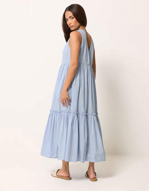 PixieGirl Petite frill tiered maxi dress in blue, 4 of 4