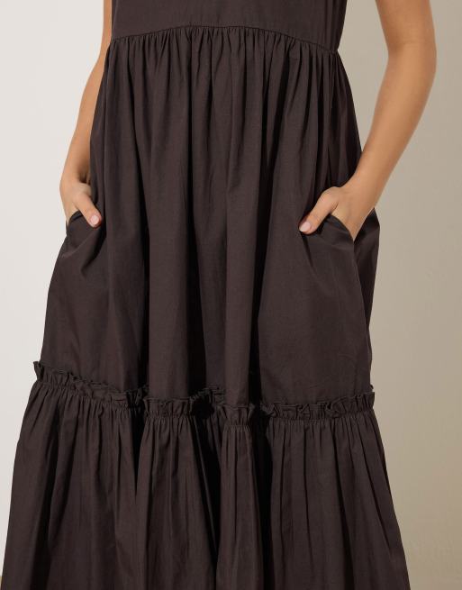 PixieGirl Petite frill tiered maxi dress in brown, 4 of 4