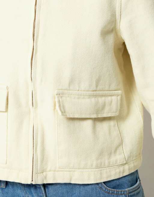 PixieGirl Petite funnel neck denim jacket in yellow, 3 of 4