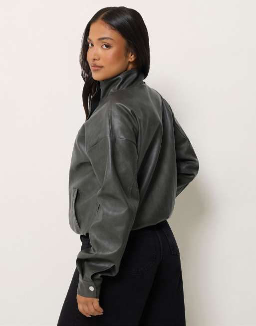 PixieGirl Petite funnel neck jacket in grey, 3 of 4