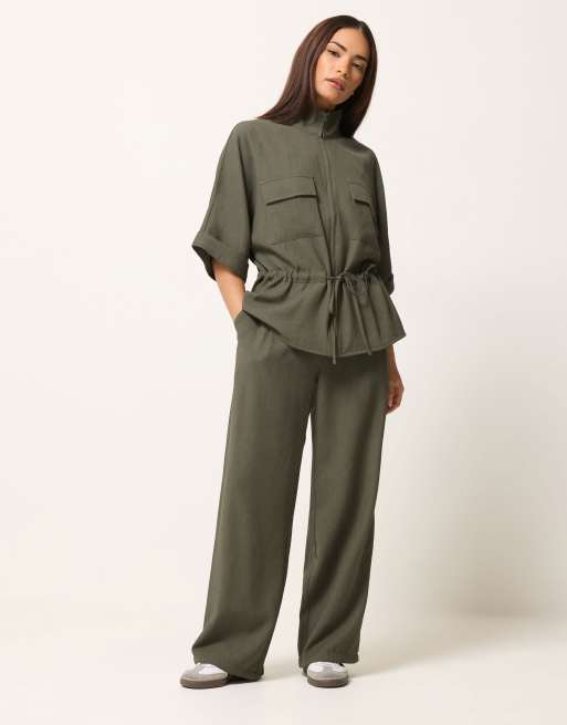 PixieGirl Petite funnel neck shacket in green, 4 of 4