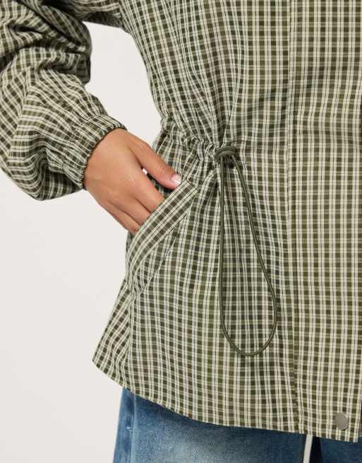 PixieGirl Petite gingham cinched hooded jacket in green, 4 of 4