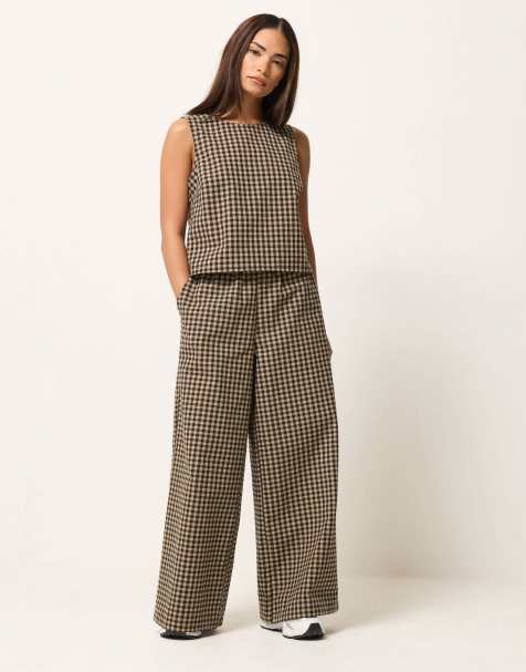 PixieGirl Petite gingham co-ord set in brown - view 1