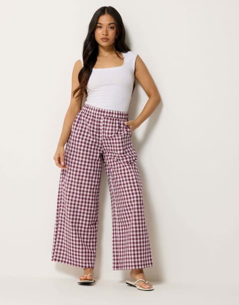 PixieGirl Petite gingham cotton wide leg trousers in red - view 1