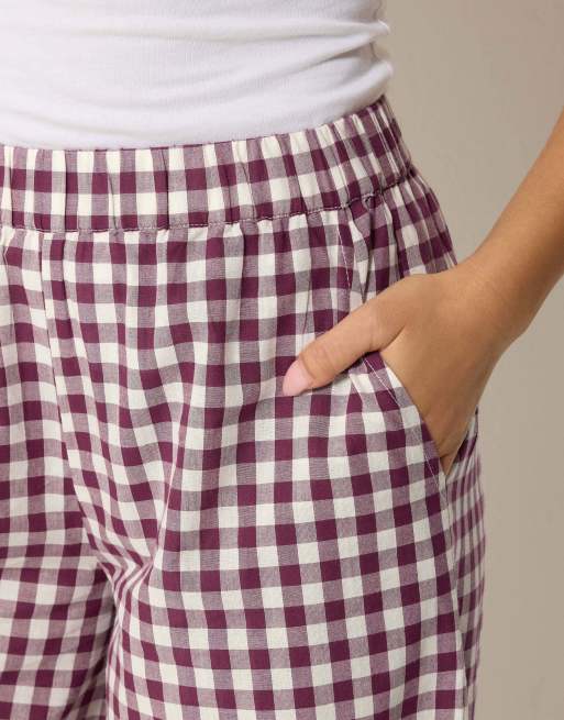 PixieGirl Petite gingham cotton wide leg trousers in red, 4 of 4