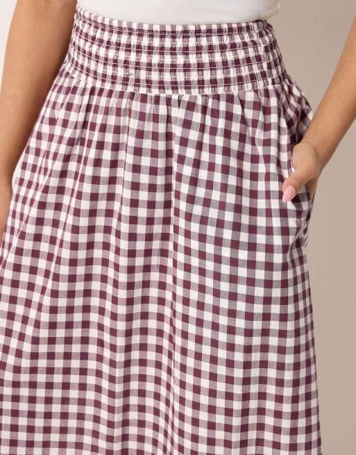 PixieGirl Petite gingham shirred maxi skirt in red, 4 of 4