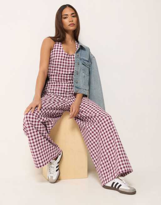 PixieGirl Petite gingham wide leg jumpsuit in purple, 2 of 4
