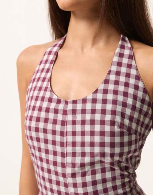 PixieGirl Petite gingham wide leg jumpsuit in purple, 4 of 4