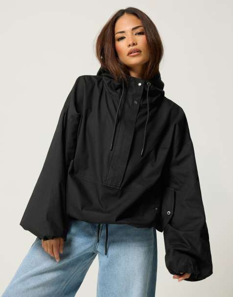PixieGirl Petite half zip hooded windbreaker jacket in black - view 1