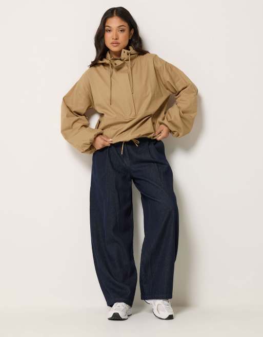 PixieGirl Petite half zip hooded windbreaker jacket in natural, 2 of 4