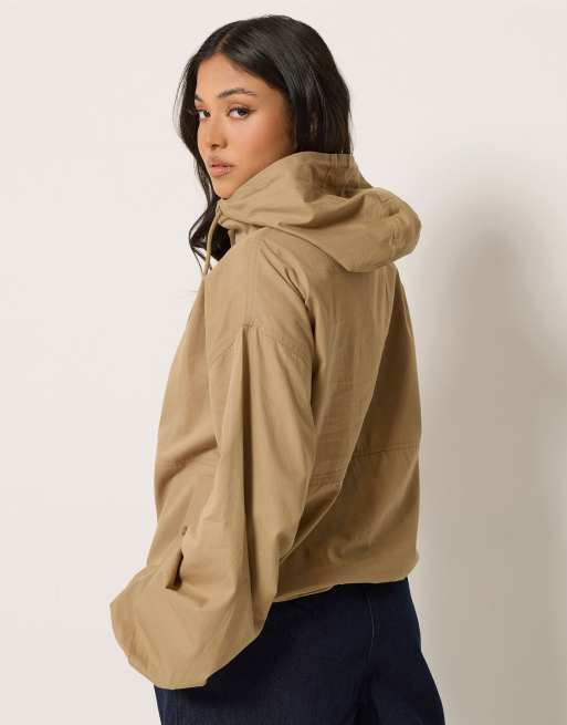 PixieGirl Petite half zip hooded windbreaker jacket in natural, 3 of 4