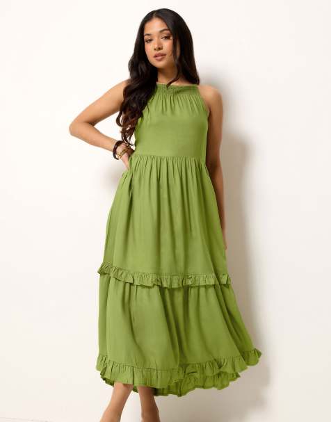 PixieGirl Petite halter neck maxi dress in green - view 1